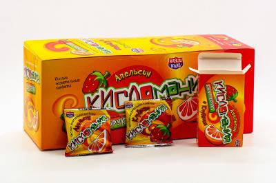 Жевательные конфеты Канди Кисломания дабл фрукт апельсин и клубника 14 гр